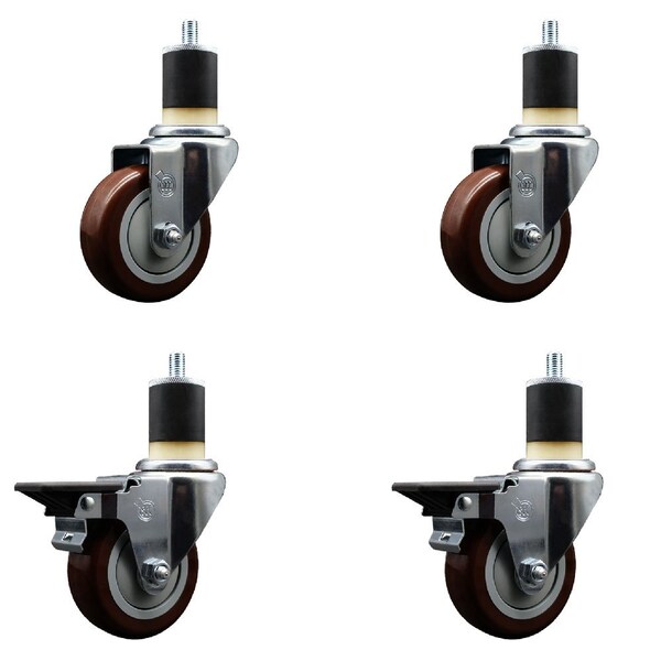 Service Caster 3.5'' Maroon Poly Wheel Swivel 1-7/8'' Expanding Stem Caster Set 2 Brakes, 4PK SCC-EX20S3514-PPUB-MRN-2-PLB-2-178 - main